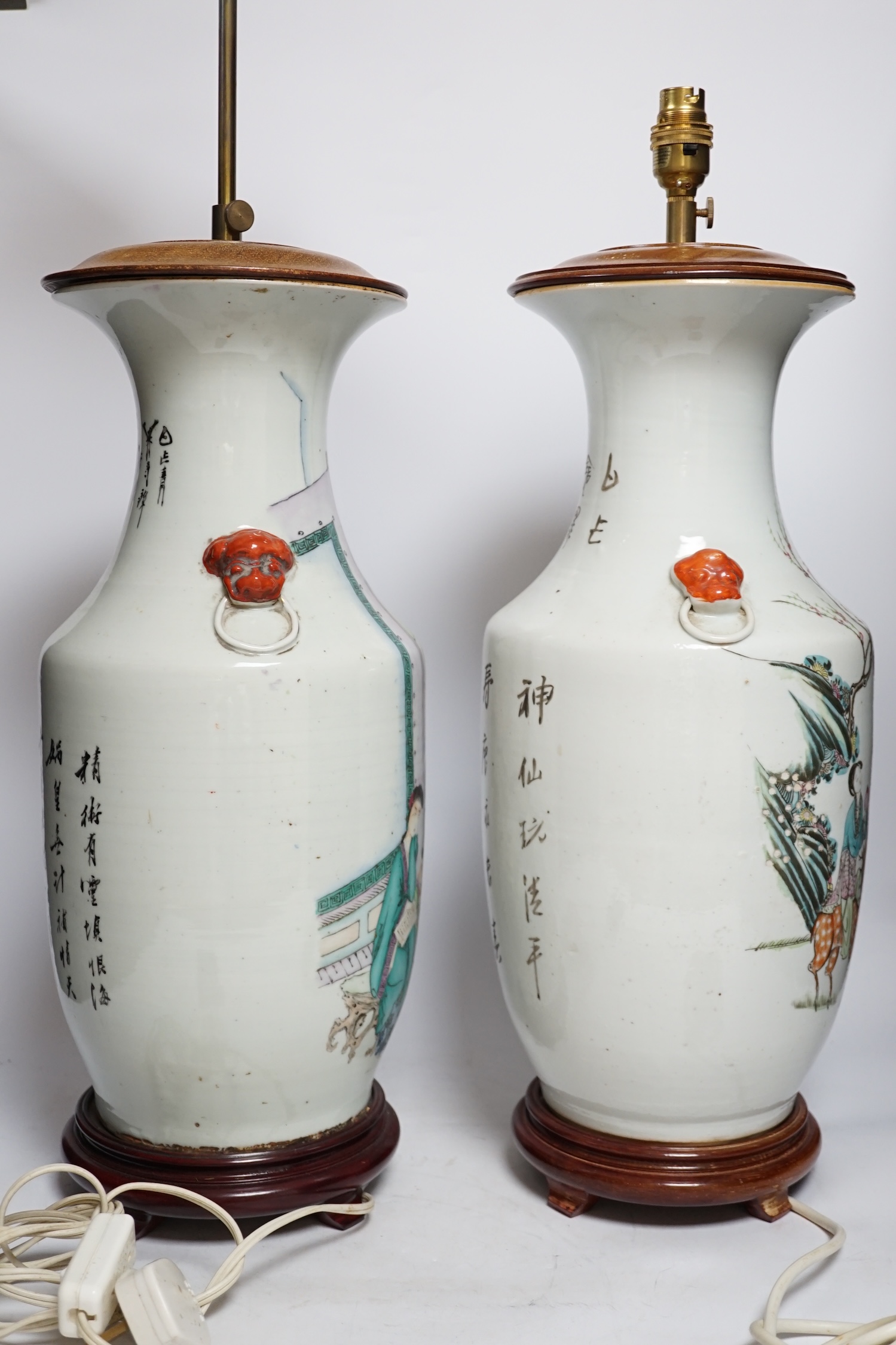 A near pair of Chinese vase lamps, early 20th century, 50cm high no including fittings